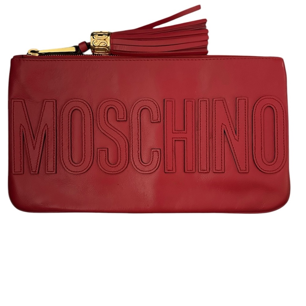 Moschino leather logo clutch